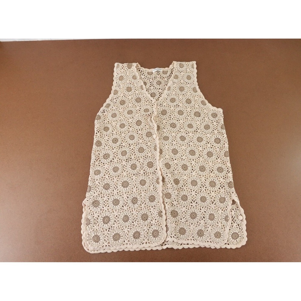 Adrian Jordan Women's One Size Tan Brown Crochet V Neck Sleeveless Swim Cover Up